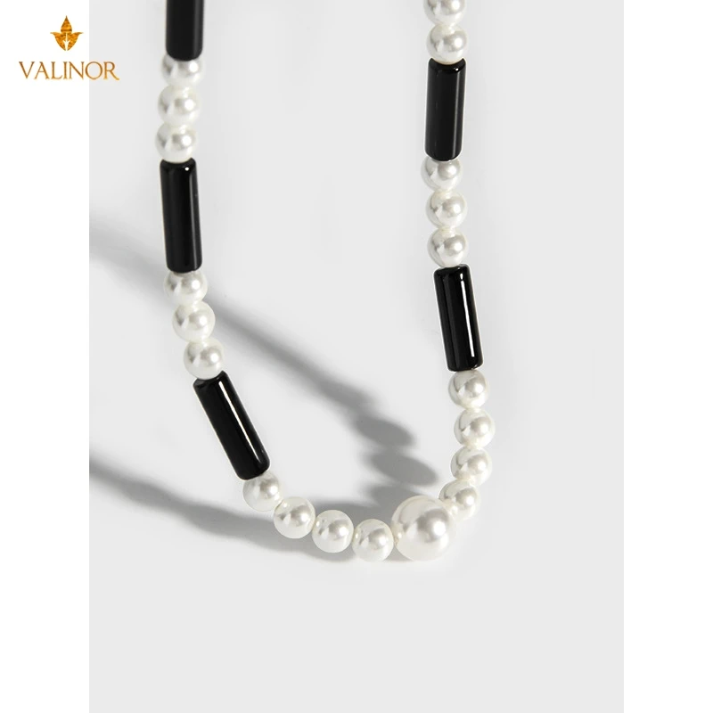 

С защитой от холодного ветра, простой черный агат стеклянные бусы ожерелье женские ключицы цепи 925 пробы серебро