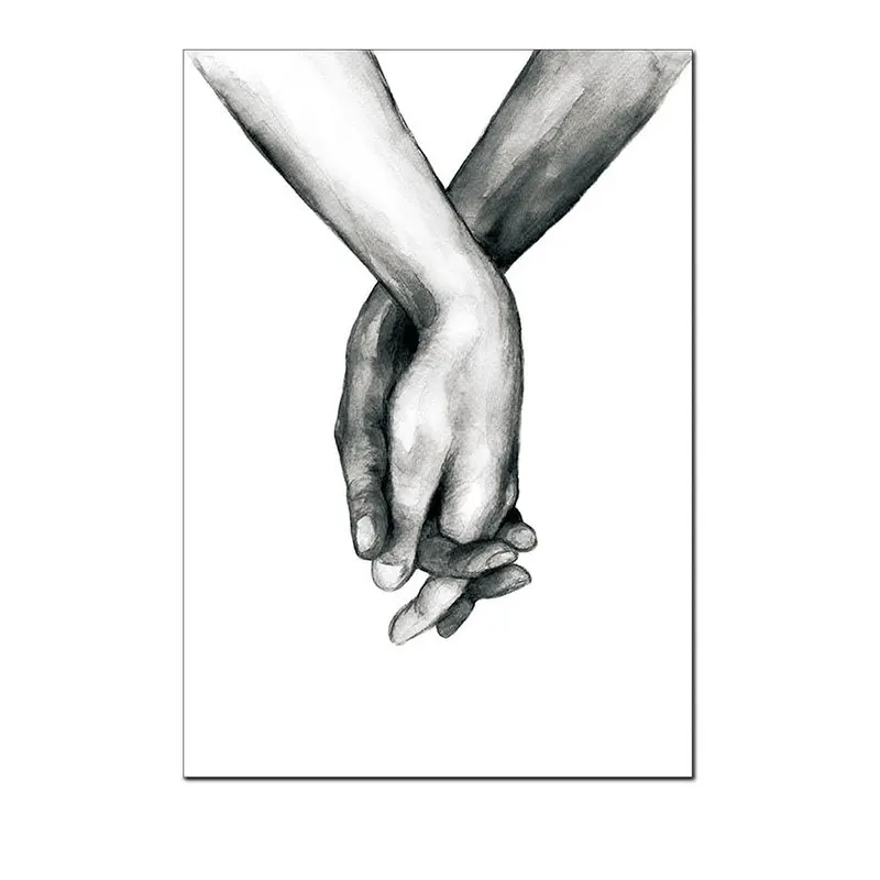 Nordic Poster Black and White Holding Hands Canvas Prints Lover Quote Wall Pictures for Living Room Abstract Minimalist Decor | Дом и сад
