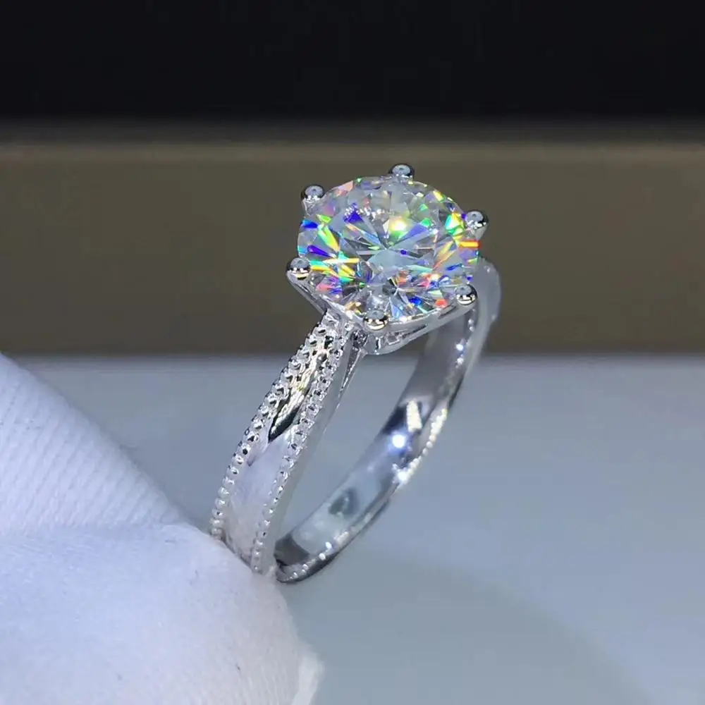 Кольцо Moissanite из белого золота с круглыми лучами, 2ct 8,00 мм D VVS, роскошное свадебное кольцо Moissanite для женщин