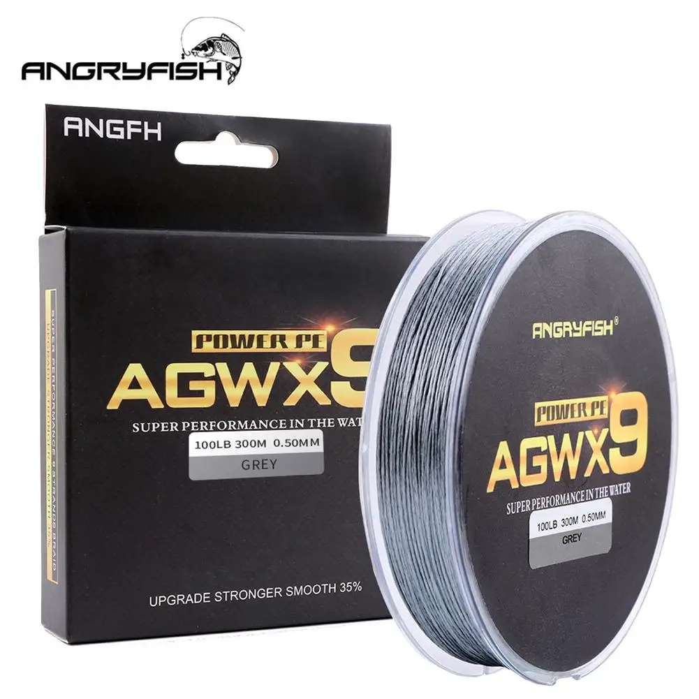 

ANGRYFISH Diominate X9 PE Line 9 Strands Weaves Braided 300m/327yds Super Strong Fishing Line 15LB-100LB Gray