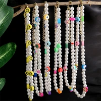 handmade imitation pearls smile face beaded necklace for women acrylic bead strand choker collar bohemian jewelry 2021 new trend