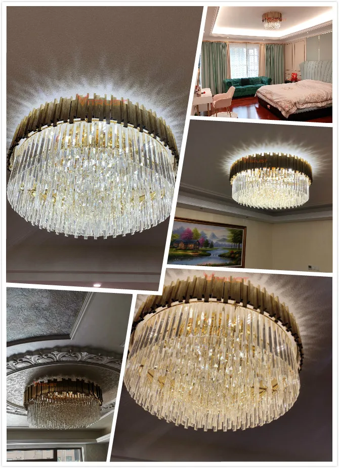 Роскошные хрустальные потолочные лампы золотой круглый потолочный светильник