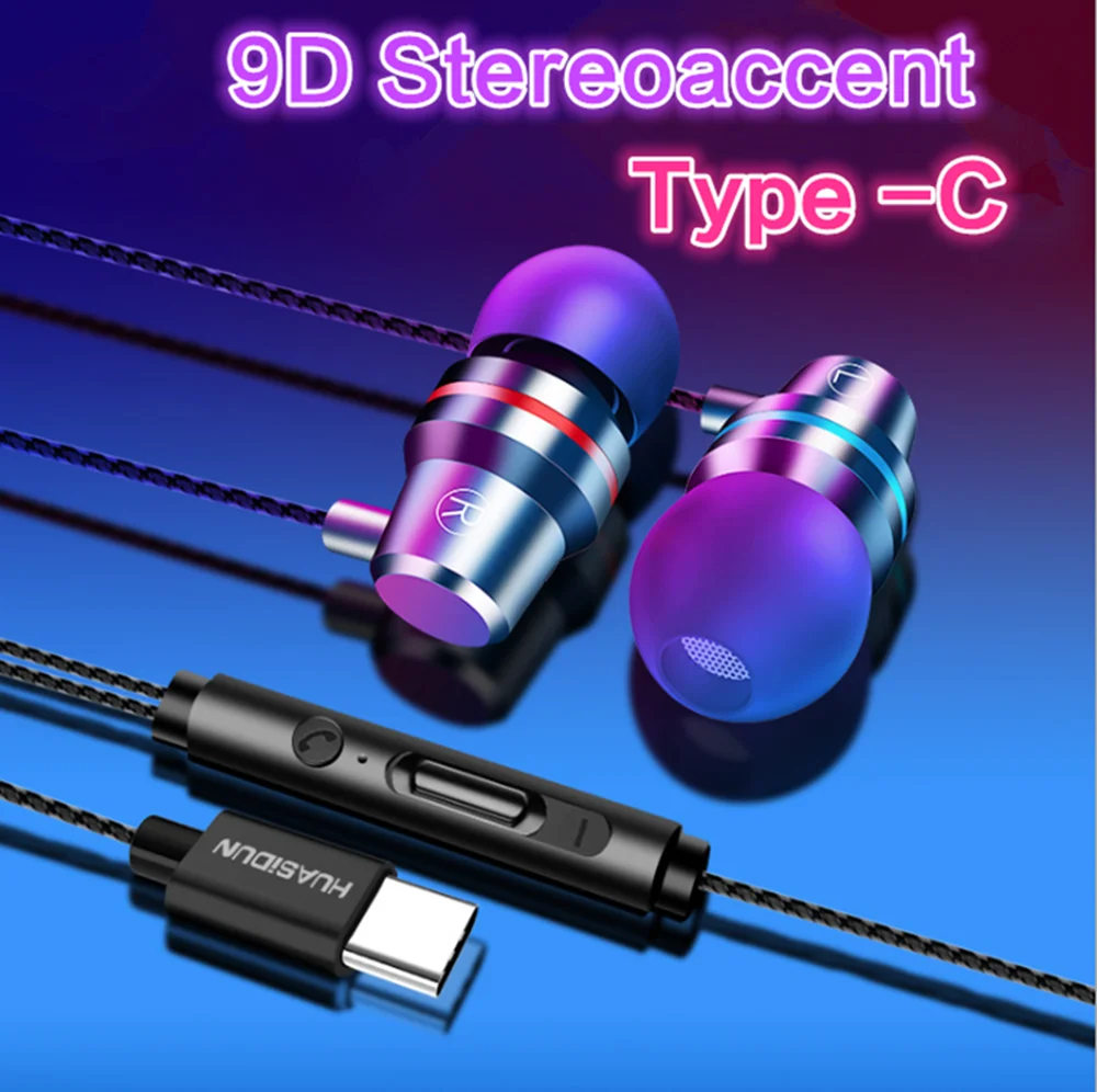 Проводные наушники типа C Usb спортивные с микрофоном регулятором громкости