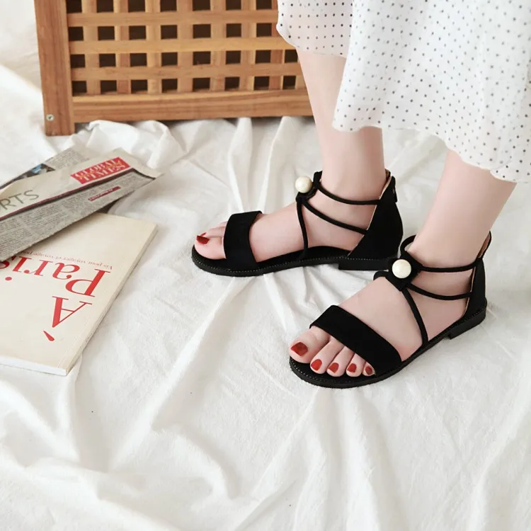 Большие размеры Летние сандалии на плоской подошве Женская обувь с открытым