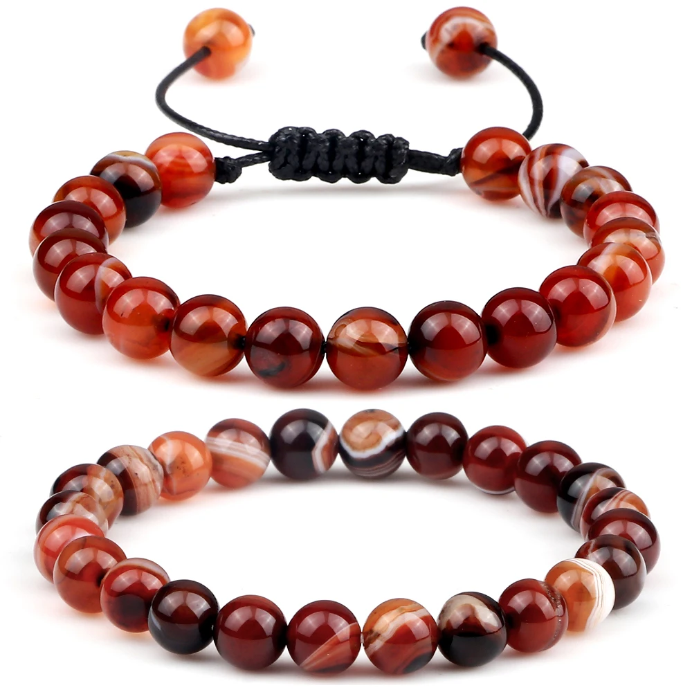 

8mm Charm Natural Stone Agates Bracelet Trendy Braid Onyx Beads Bracelet Handmade Adjustable Women Men Counple Healing Jewelry