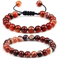8mm charm natural stone agates bracelet trendy braid onyx beads bracelet handmade adjustable women men counple healing jewelry