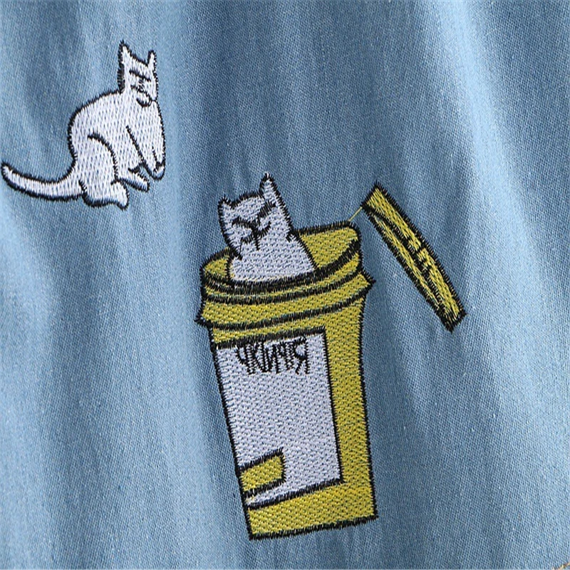 

Merry Pretty Denim Women's Cartoon Cat Embroidery Denim Skirts 2019 Autumn Elasticity Waist Mini Skirts Femme Girl Jeans Skirt