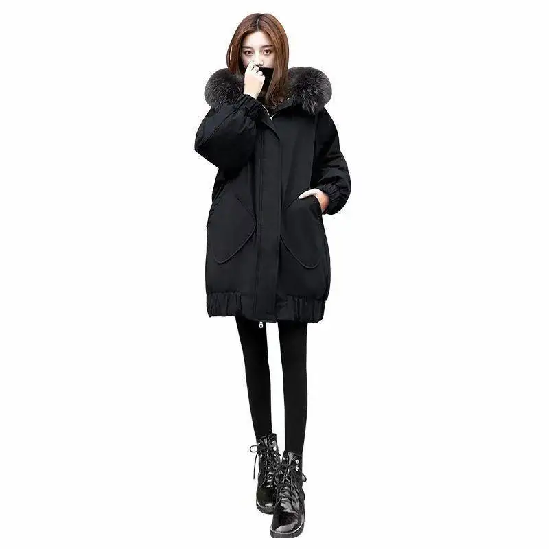 Зимняя куртка женская парка пальто вниз большой плюс размер женский теплый толстый мех с капюшоном одежда верхняя одежда стеганая осень