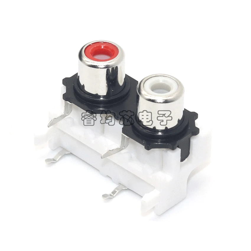 

20PCS/Lot RCA Female Socket/Jack Connector Red/white 2-Ports 90 Degrees For AV/Audio/Signal