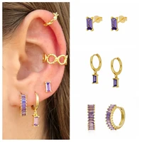925 sterling silver hoop earrings for women whiteblackgreenpurple cz crystal prevent allergy huggie earring fashion jewelry