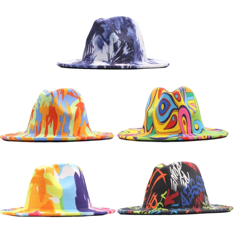 

Fashion Top Hat British Style Graffiti Print Jazz Top Hat Festival for Men Women