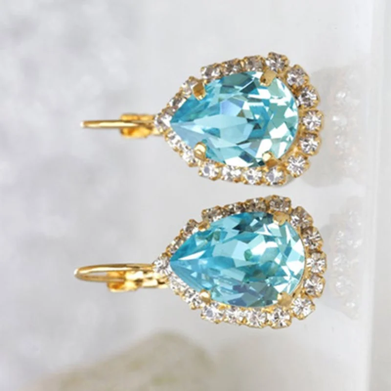 Изысканные серьги из 18-каратного желтого золота с аквамарином женские свадебные