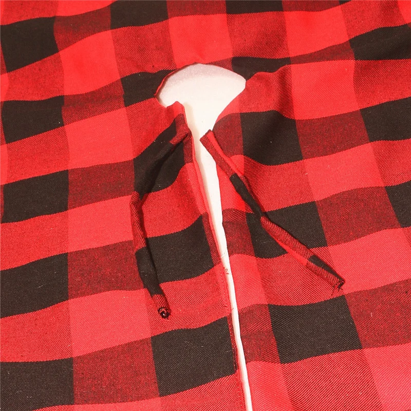 Красный и черный плед дизайн Рождественская елка юбка с белыми помпонами