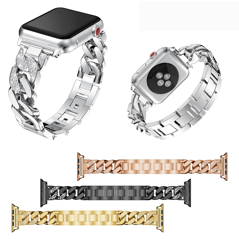 

Metal Bracelet Stainless Steel Band for Apple Watch 1 2 3 42mm 38mm Luxury Diamond Strap for iwatch Series 4 5 6 SE 44mm 40mm