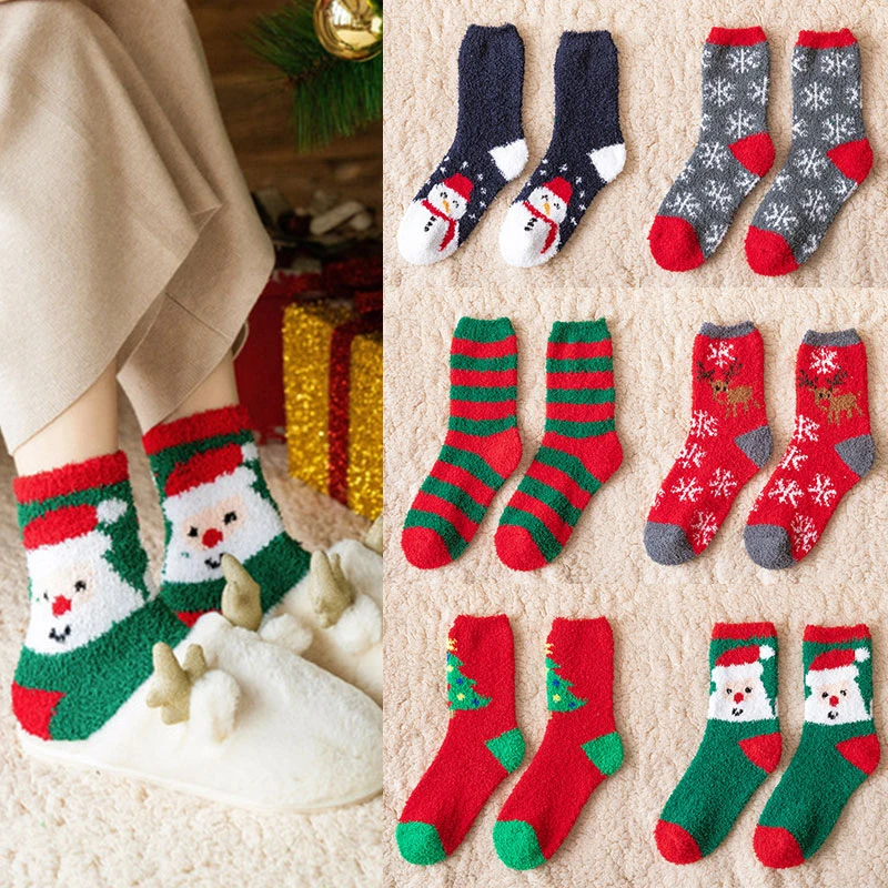 

Cute Floor Socks Fashionable Soft Comfortable Breathable Lounge Coral Velvet Fluffy Socks Lovely Popular Christmas Thermal Socks