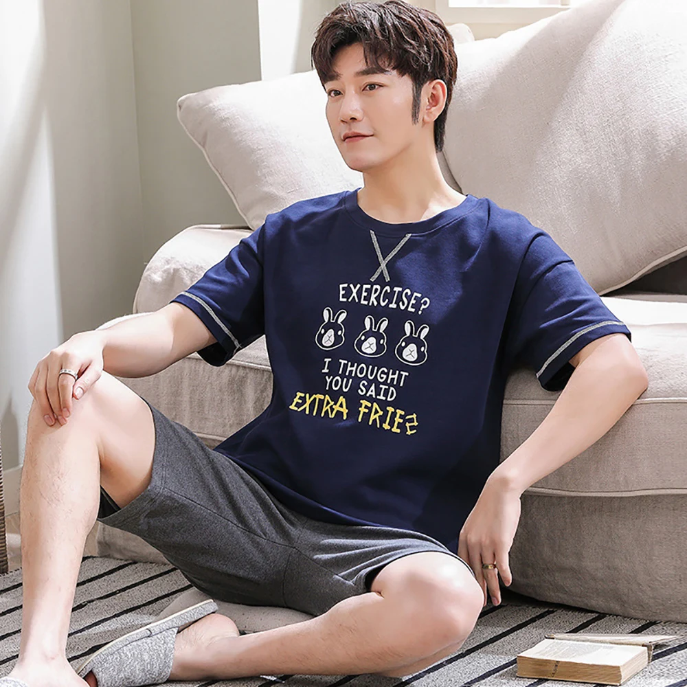 

Men Summer Pajama Sets Cartoon Pijama Panda Print Pajamas With Plaid Shorts Plus Size Casual Comfort Cotton Sleepwear Pyjamas