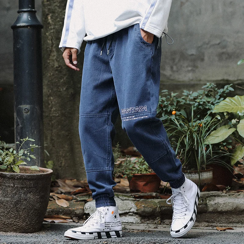 Fashion Streetwear Men Jeans Loose Fit Spliced Designer Denim Cargo Pants Harem Jeans Men Japanese Style Hip Hop Joggers Jeans - Цвет: Синий