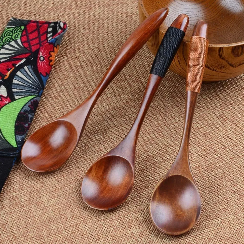Cuchara de madera de bambú, utensilio de cocina, herramienta para sopa, cucharadita...