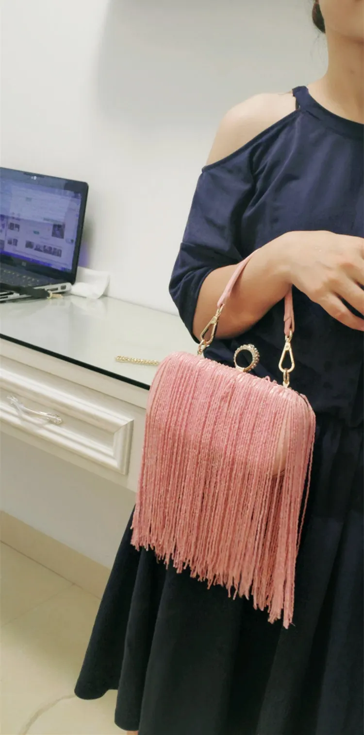 Women Tassel Fashion Ladies Clutch Bag Shoulder Handbags Female Party Wedding Evening Bag For Phone Purse