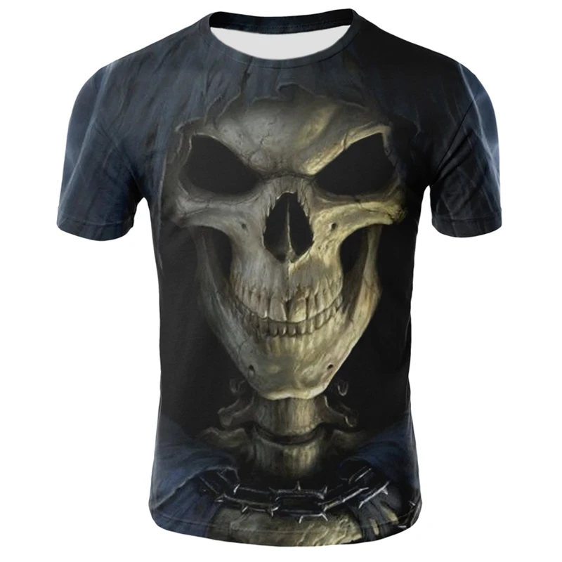 

Summer Men's Skull O-neck 3DT Printed T-shirt Shirt Youth Streetwear Motorcycle Punk Sweatshirt Men's Men Fashion Top 2021
