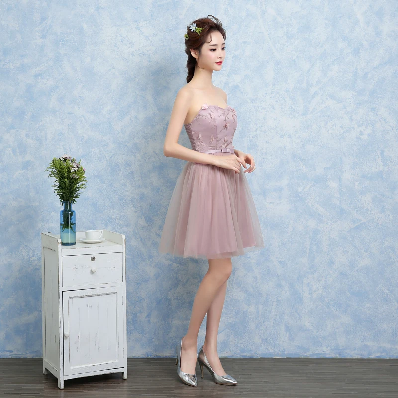 strapless Вечерние Платья с цветочным узором для девочек-подростков, короткие платья подружек невесты для крупных девочек 14, 15, 16, 17 лет - Цвет: strapless