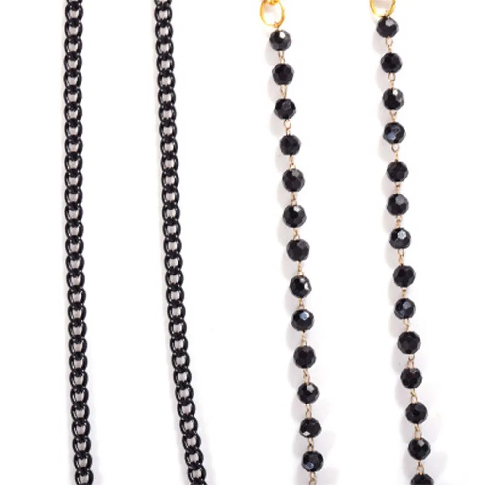 Женские и мужские цепочки для очков черные с бусинами противоскользящая веревка