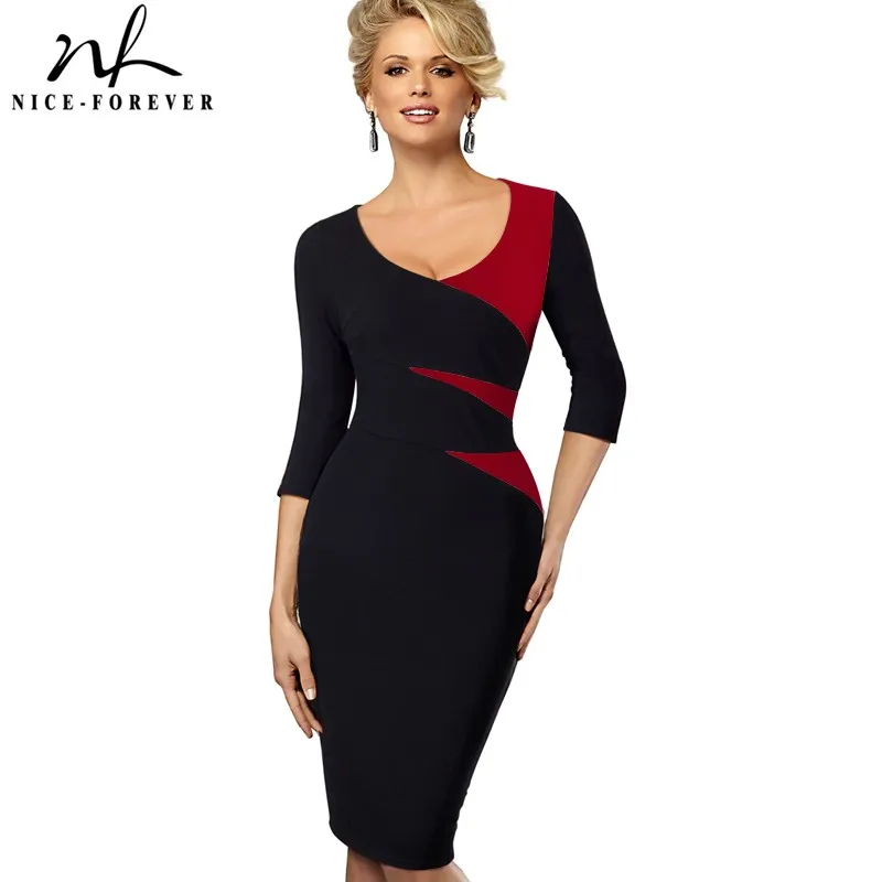 Женское винтажное офисное платье Nice forever облегающее контрастное Пестрое для