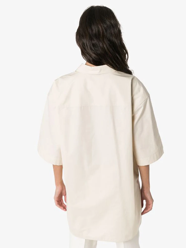 Женская свободная рубашка с принтом лацканами и разрезом сбоку Модный