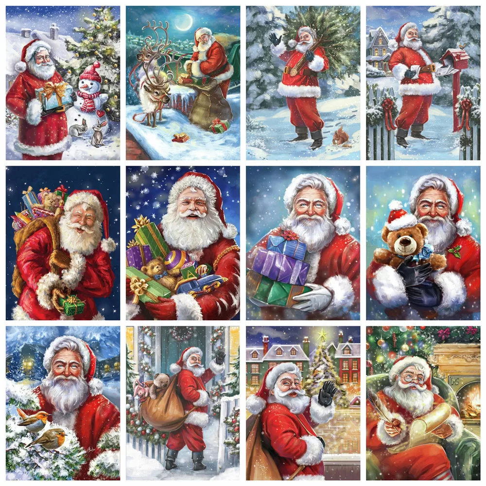 

Huacan 5D DIY Алмазная мозаика, картина, фотокартина, квадратный Санта-Клаус, Рождество, домашний декор