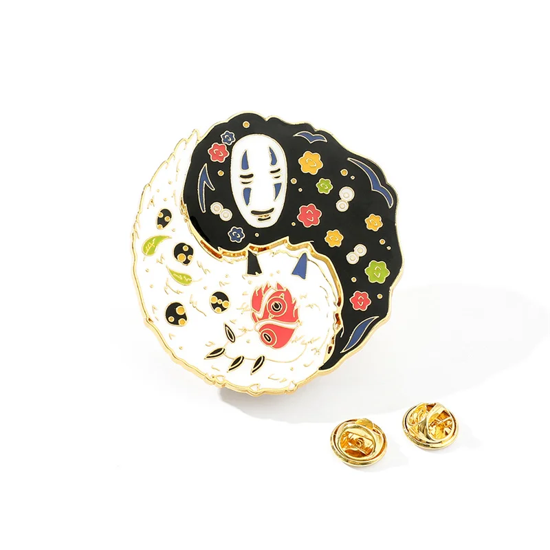 

Miyazaki Hayao Anime Figure Princess Mononoke & No face Yin Yang Tai Chi Brooch Black White Cartoon Brooches Pins Badges Jewelry