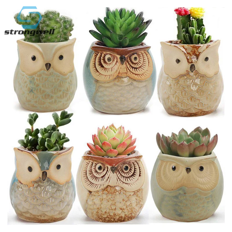 

Nordic Owl Ceramics Flower Pots Art Vase Succulent Planter Flowerpots Fairy Garden Home Decoration Accessories Gifts Cute