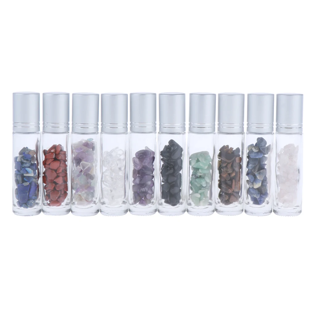 

10Pcs 10ml Empty Clear Glass Essential Oil Gemstone Roller Balls Bottles for Essential Perfumes Oils Liquids
