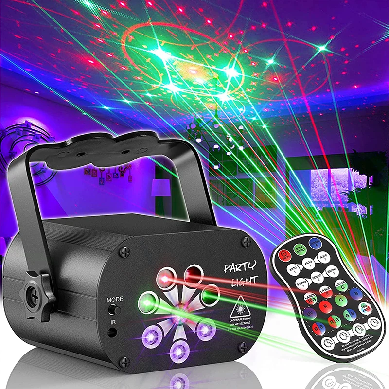 USB Rechargeable LED Laser Projector Lights RGB UV DJ Sound Party Disco Light Stage Lamp for Wedding Birthday Party
