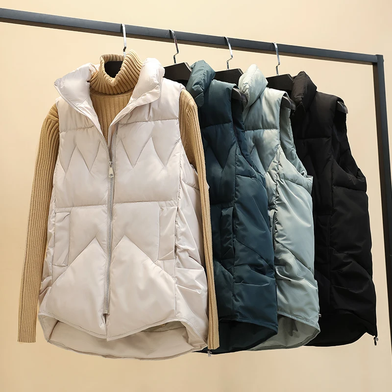 

Новинка, Осенний женский жилет, однотонная безрукавка на молнии с отложным воротником, зимняя Толстая теплая жилетка с подкладкой, повседне...