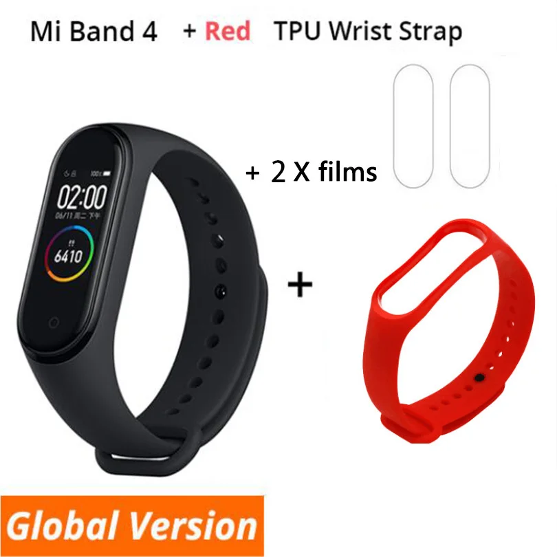 B4 n film n red Xiaomi mi-браслет 4 Smart Bluetooth 5,0 mi Band 4 Браслет фитнес-браслет AMOLED сенсорный экран Музыка AI сердце - Цвет: B4 n film n red