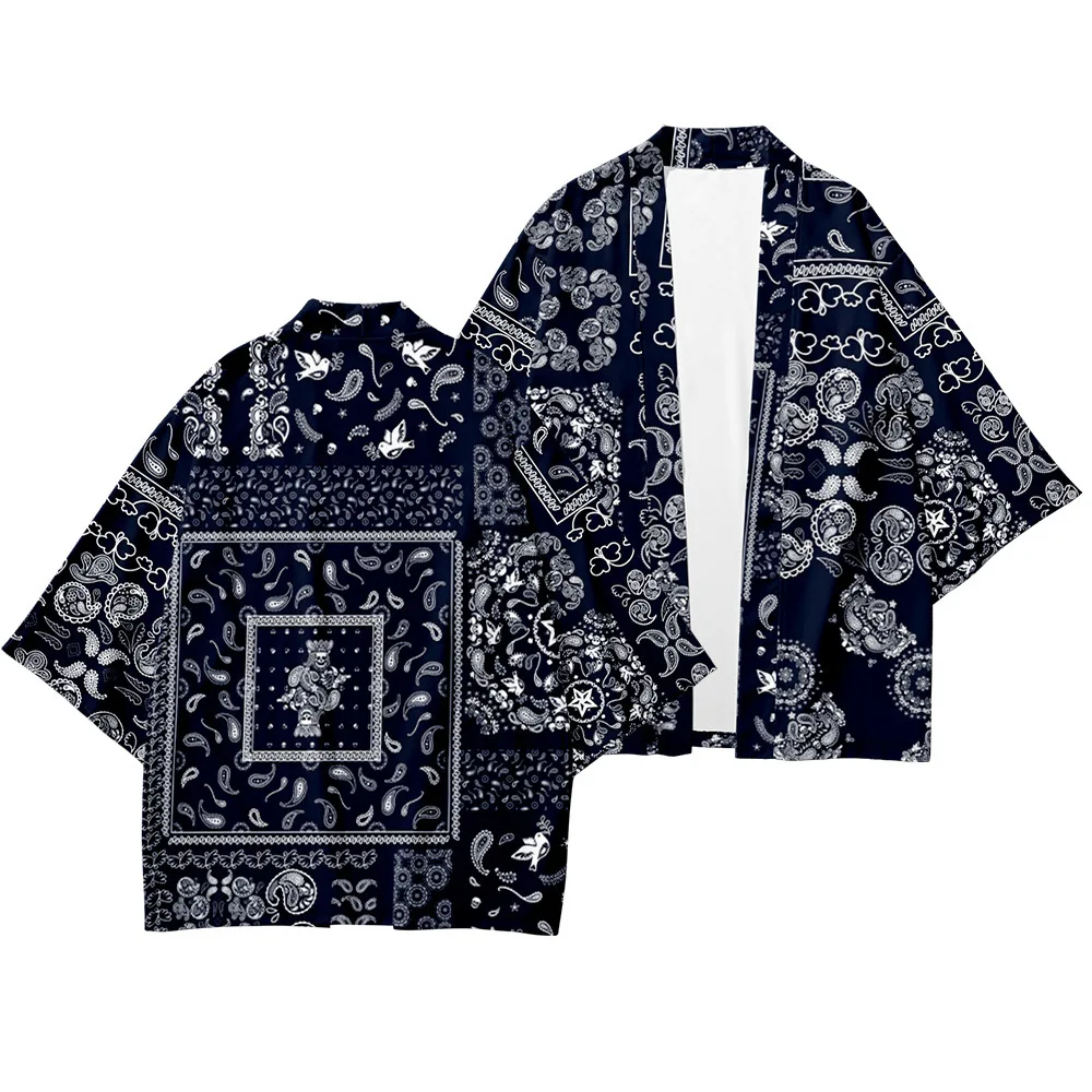 

Men and women Japanese traditional kimono cardigan cashew floral shirt Japanese summer kimono nine-point pants suit 5