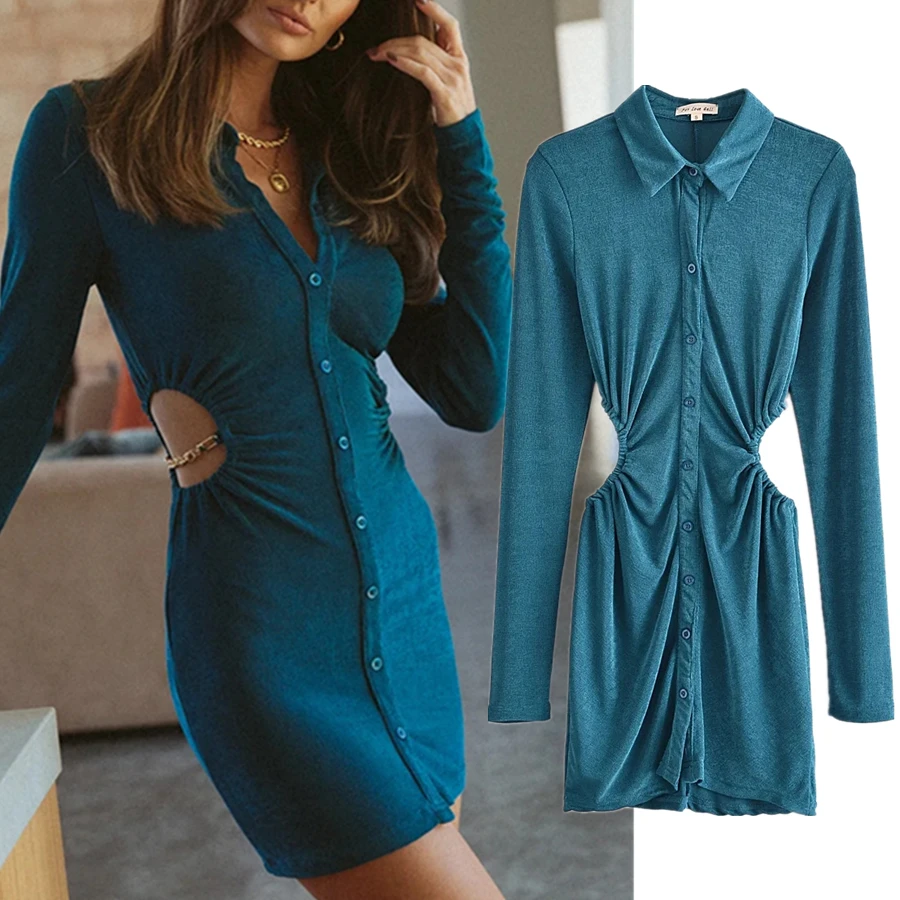 

Maxdutti Dress Women Autumn Party Dress Women Ins Fashion Blogger Sexy Sheath Dress Knitted Hollow out Chain Mini Vestidos Tops