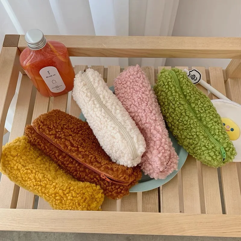 

Cute Lambswool Pencil Case Pen Pouch Plush Kawaii Girl Zipper Bags Protable Makeup Organizer School Office Stationery Supplies