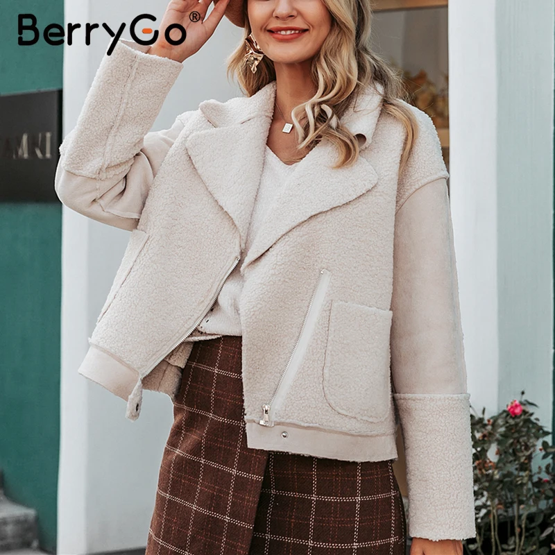 Женская куртка из искусственной кожи BerryGo Повседневная теплая замшевая на молнии