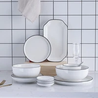 nordic white black line ceramic tableware set household kitchen supplies restaurant dishes dishes spoons bone china dinnerware