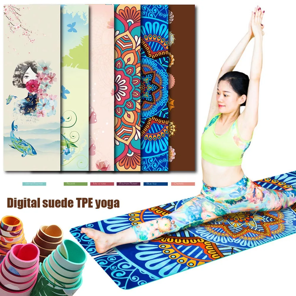 

5.5mm TPE Suede 183cm Yoga Mat Non-Slip Printed Color Sport Pad Odorless Fitness Pilates Exercise Mat Slimming Women Men ALS88