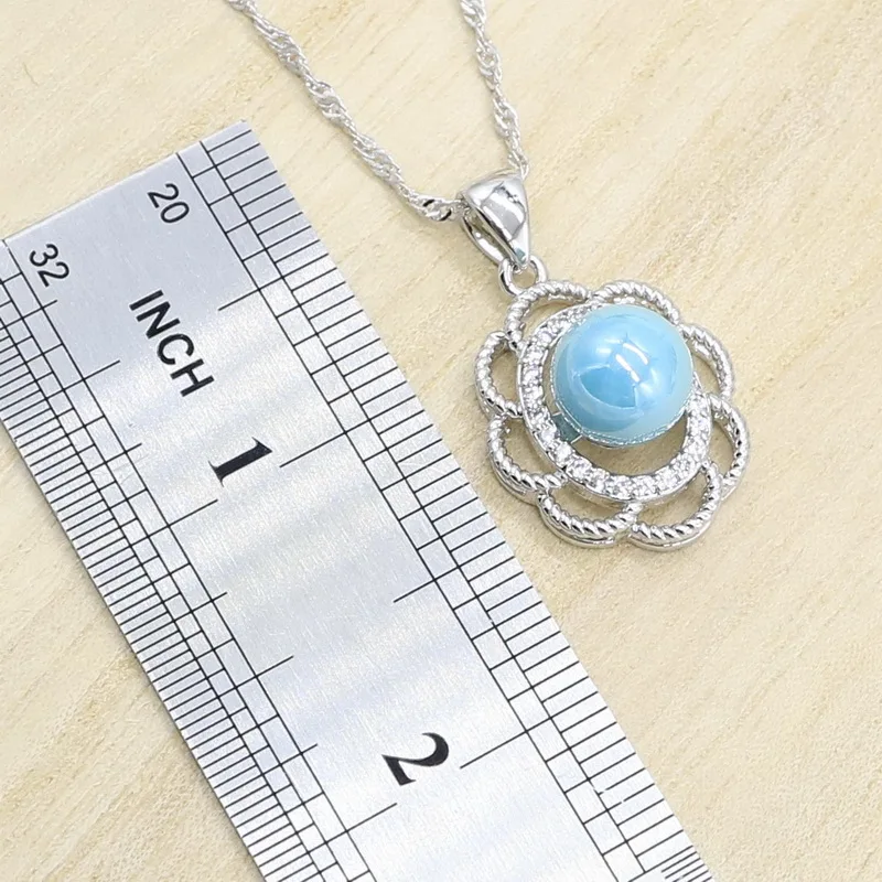 Женские наборы свадебных украшений с синим жемчугом серебряного цвета серьги