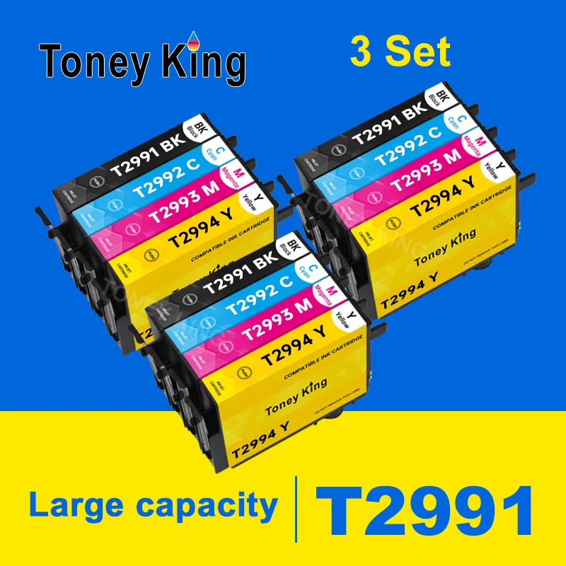 Toney King 3 комплекта совместимых чернильных картриджей T2991 29 для Epson 29XL XP 235 332 432 247 442