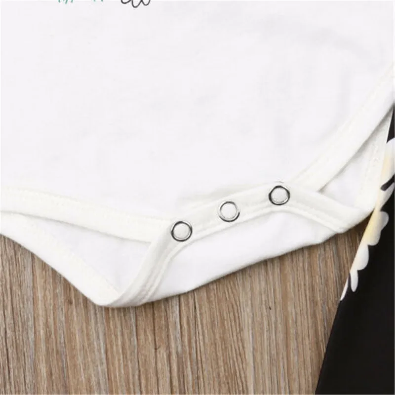 3pcs Newborn Clothes Set Bee Kids Letter Bodysuit Baby Rompers Outfits Sunflower Long Pants Hairbands Girls | Детская одежда и