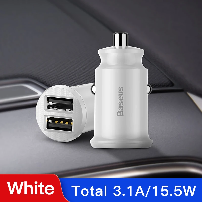 Baseus Mini USB Автомобильное зарядное устройство для мобильного телефона планшета gps 3.1A быстрое зарядное устройство автомобильное зарядное устройство двойной USB автомобильный адаптер зарядного устройства для телефона в автомобиле - Тип штекера: WHITE