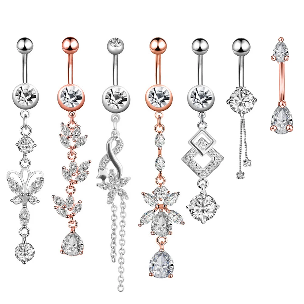 Кольцо для пирсинга пупка из хирургической нержавеющей стали с фианитом 1