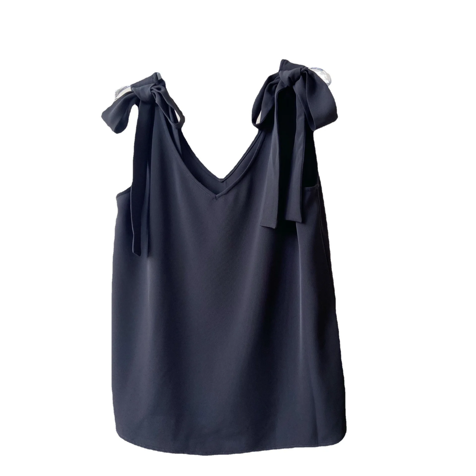 

2021 Summer Simple Bow Shoulder V-neck Casual Sexy Cute Solid Color Vest