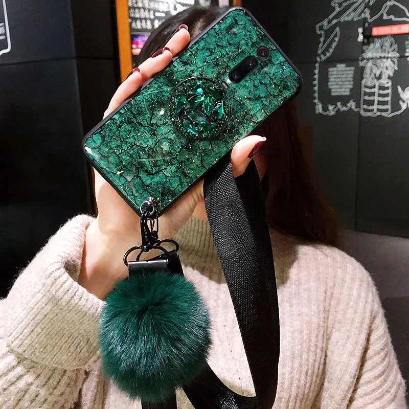 Green Для Xiaomi mi 9T 9 CC9 CC9E A3 8 Lite 6X A2 5X A1 Примечание 10 3 Red mi K20 Pro mi x 2 Макс 3 чехол Крышка с блестками юбка-баллон из плюша ручной ремешок - Цвет: Green