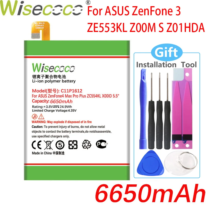 Аккумулятор WISECOCO C11P1612 6650 мАч для ASUS Zenfone 4 Max pro plus ZC554KL X00ID 5 телефона Asus 3 ZOOM ZE553KL