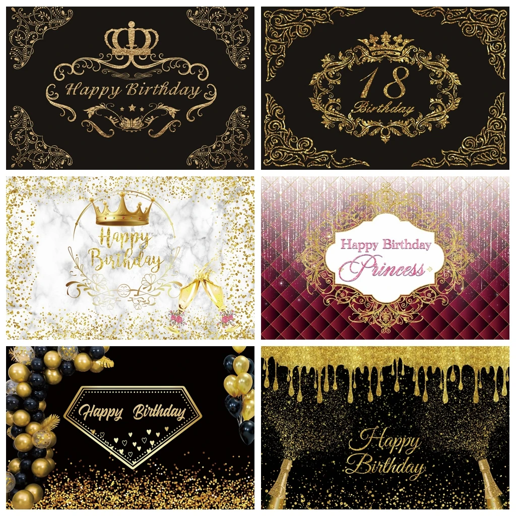 

Laeacco Photo Backdrop Gold Crown Glitters Star Flower Baby Shower Happy Birthday Photography Backgrounds Photocall Photo Studio